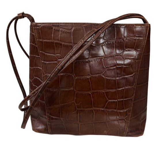 Vintage‎ Worthington Brown Croc Embossed Leather 3 Compartment Shoulder Bag - Picture 4 of 11